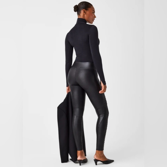 44. Spanx Faux Leather Moto Leggings - Picture 1 of 7